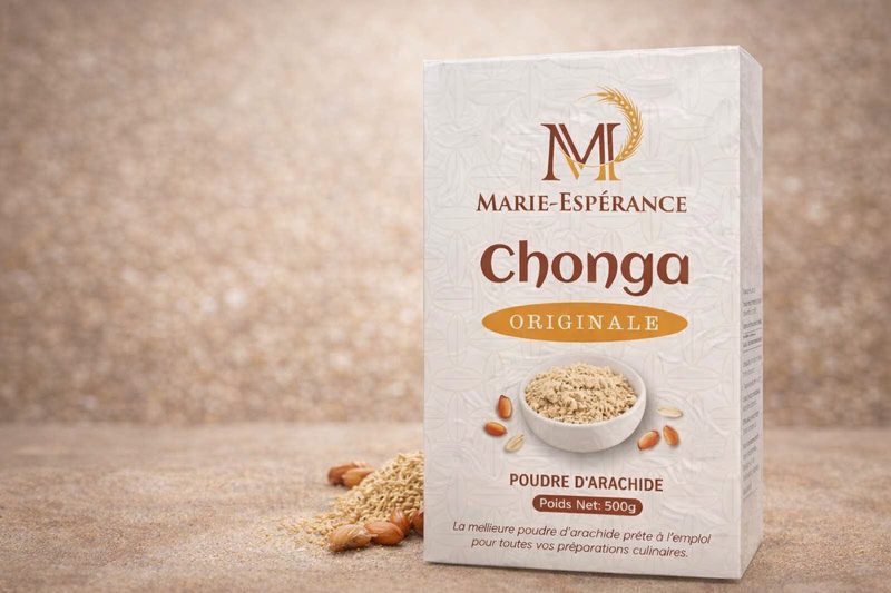 Chonga — La poudre d’arachide qui enrichit vos repas

Chonga, la poudre d’arachide signée Marie‑Espérance, est bien plus qu’un simple ingrédient — c’est une source naturelle de saveur et de vitalité.

🍲 Pour toutes les saisons  
Que ce soit pour les plats chauds de l’hiver ou les recettes légères de l’été, Chonga s’adapte à chaque moment. Sa texture fine et son goût authentique rehaussent vos sauces, soupes, marinades et desserts.

💪 Un aliment enrichissant  
Riche en protéines, fibres et bons lipides, Chonga apporte énergie et équilibre à votre alimentation. C’est l’ingrédient idéal pour renforcer vos repas tout en préservant leur authenticité.

🌍 Fièrement congolais  
Produite à partir de cacahuètes cultivées localement, Chonga incarne la qualité et le savoir‑faire du Congo — du Bas‑Uele au monde.

✨ Marie‑Espérance, la promesse du goût et du bien‑être.aption
